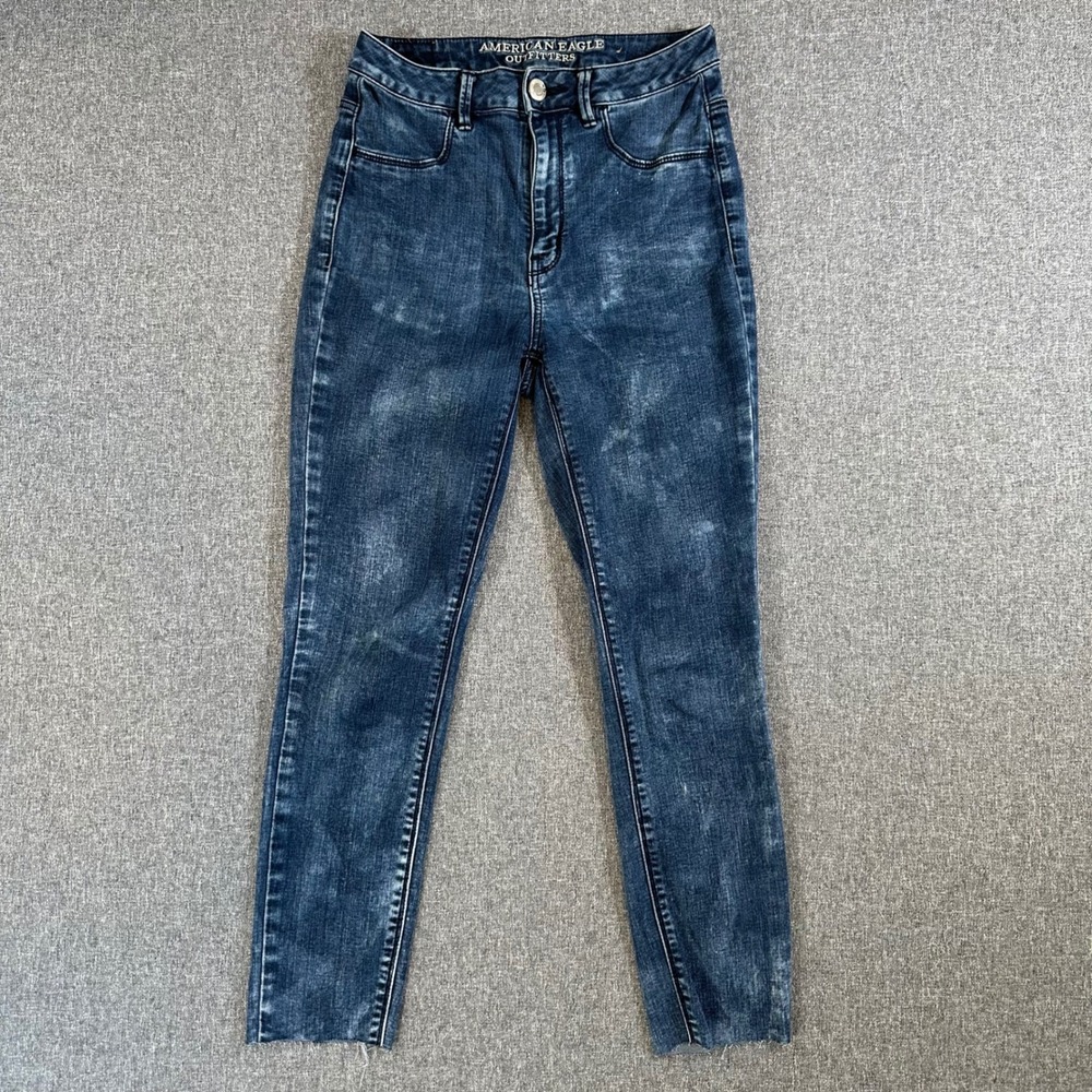 American Eagle Jegging Womens 6 Sky High Jegging Blue Acid Wash Raw Hem